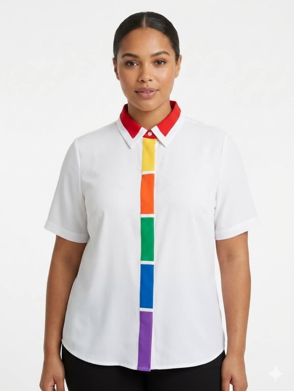 Worthington White Short Sleeve Button Blouse with Rainbow Placket Size 4P